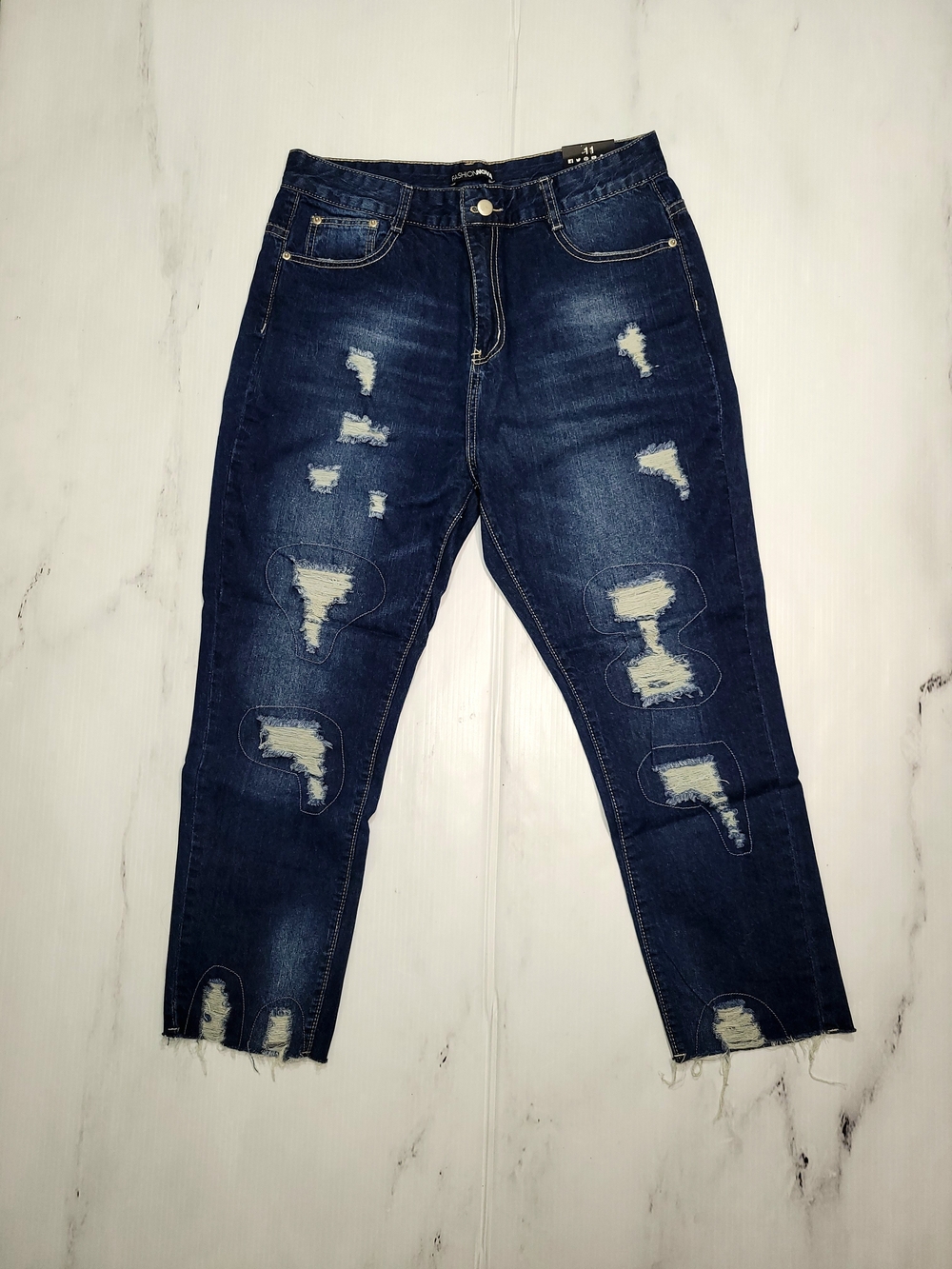 Fashion Nova 100% Cotton Distressed Straight Leg Jeans Size 11 Ripped NWT